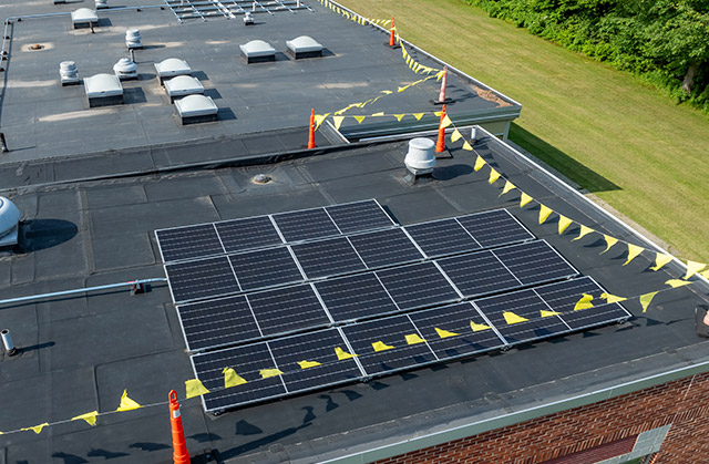 An EPDM roof with solar panels installed on it.